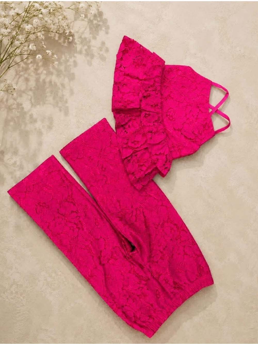 Oh Shana! Girls Bright Fuchsia Lace Bandeau & Legging Matching Set